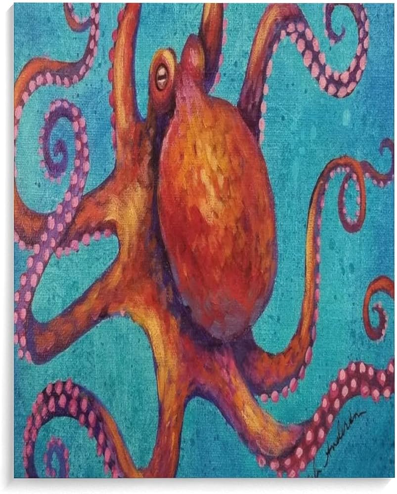 Amazon.co.jp: タコの絵の具 フレーム壁アートと綿とリネンの絵画