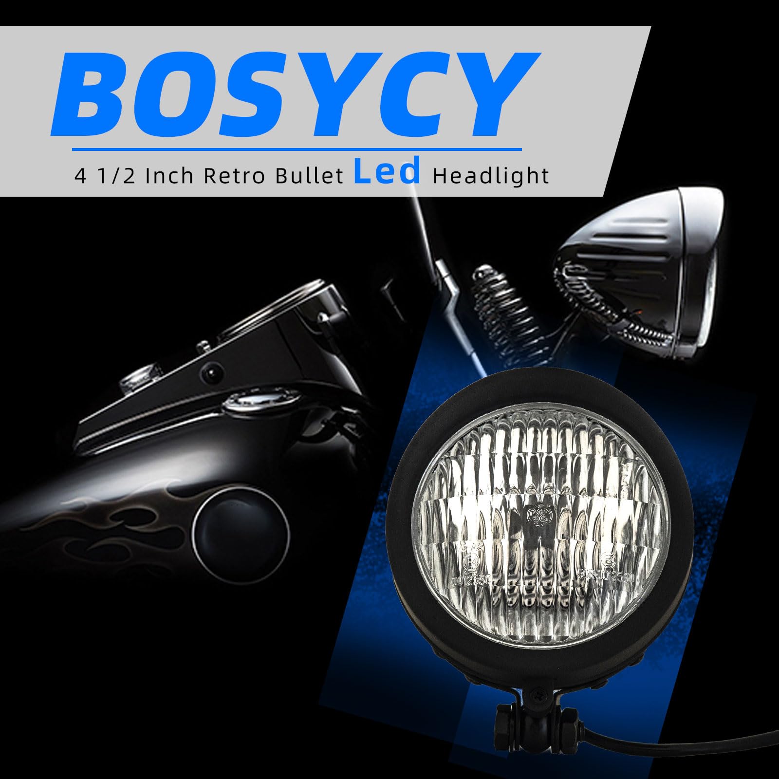 Amazon | BOSCY 4.5インチ ビンテージ LED オートバイヘッドライト