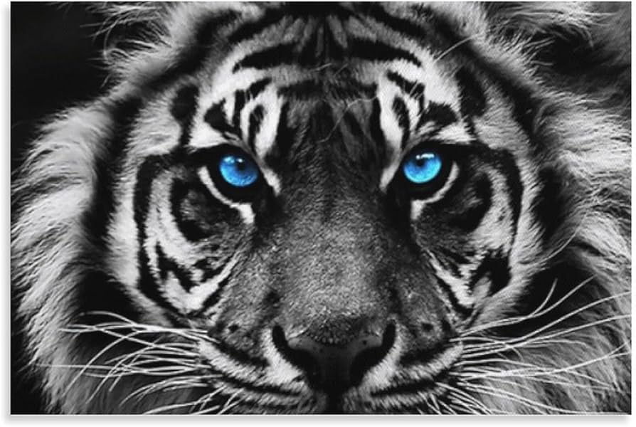 Amazon.co.jp: ブルーアイズタイガーウォールアートキャンバス絵画
