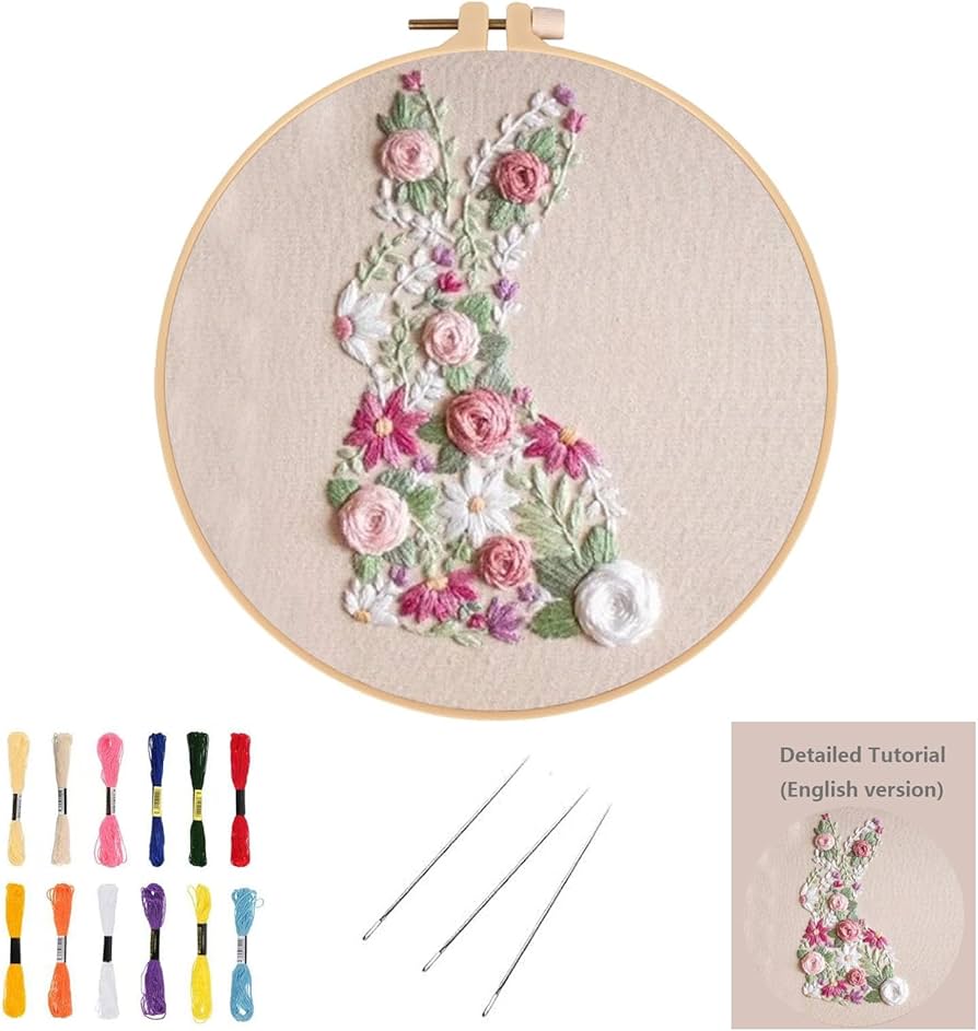 Amazon | Vkeyinf Bunny in Bloomイースター刺繍キット - 2024