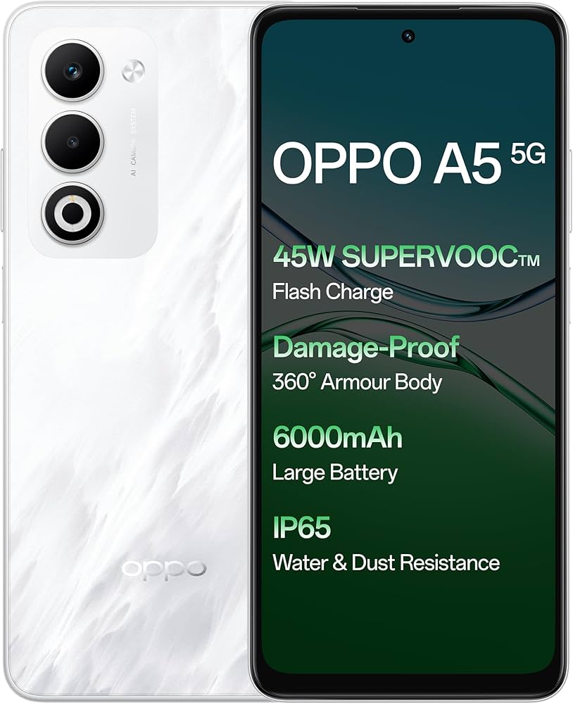 OPPO A5 5G (Mist White, 6GB RAM, 128GB Storage) with No Cost EMI