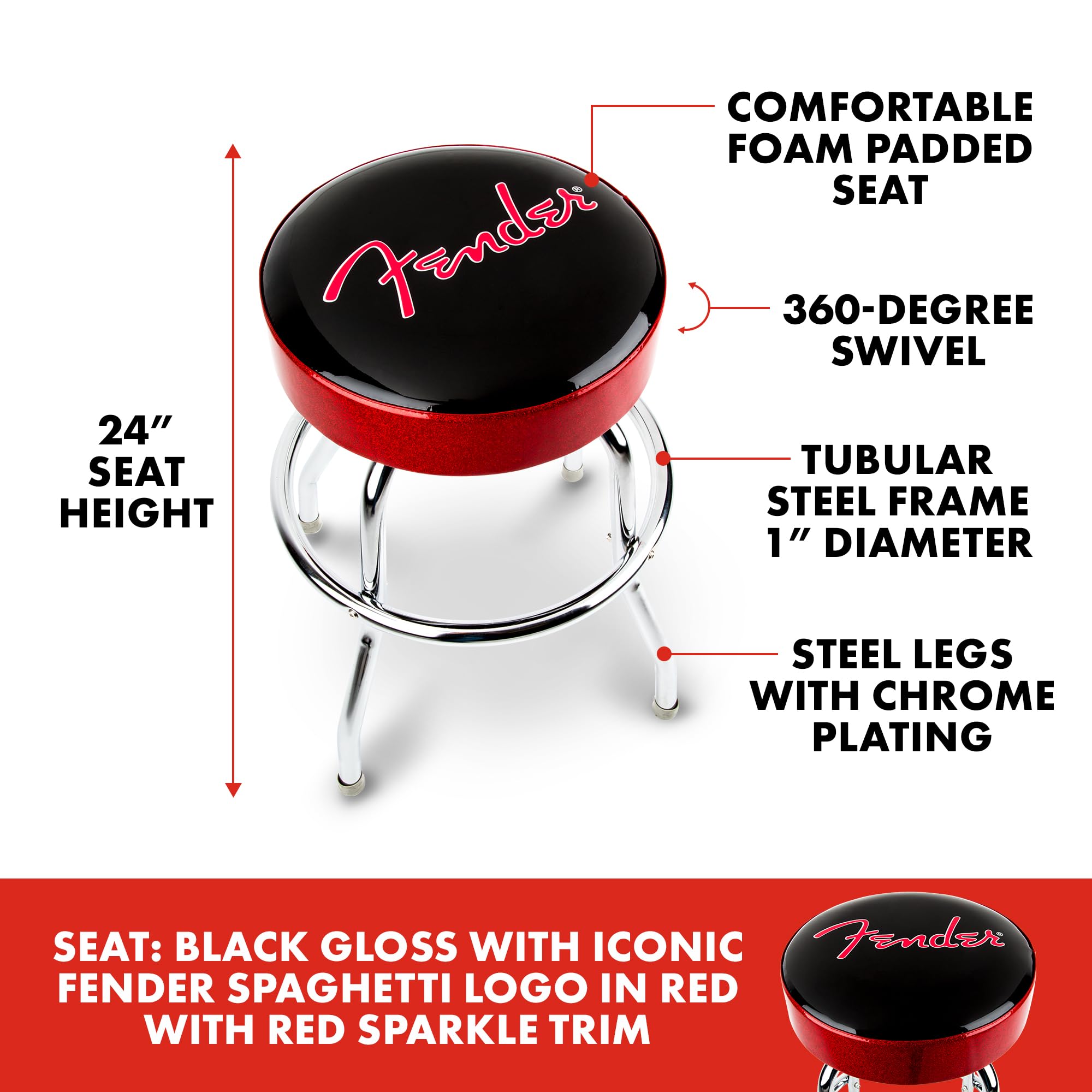 Amazon.co.jp: Fender/Red Sparkle Logo Barstool Black/Red Sparkle