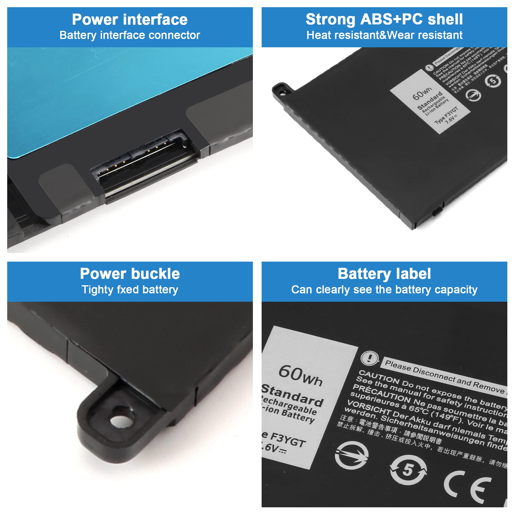 Amazon.com: VNYUNQWE F3YGT 60WH Latitude 7480 7490 Battery 2X39G