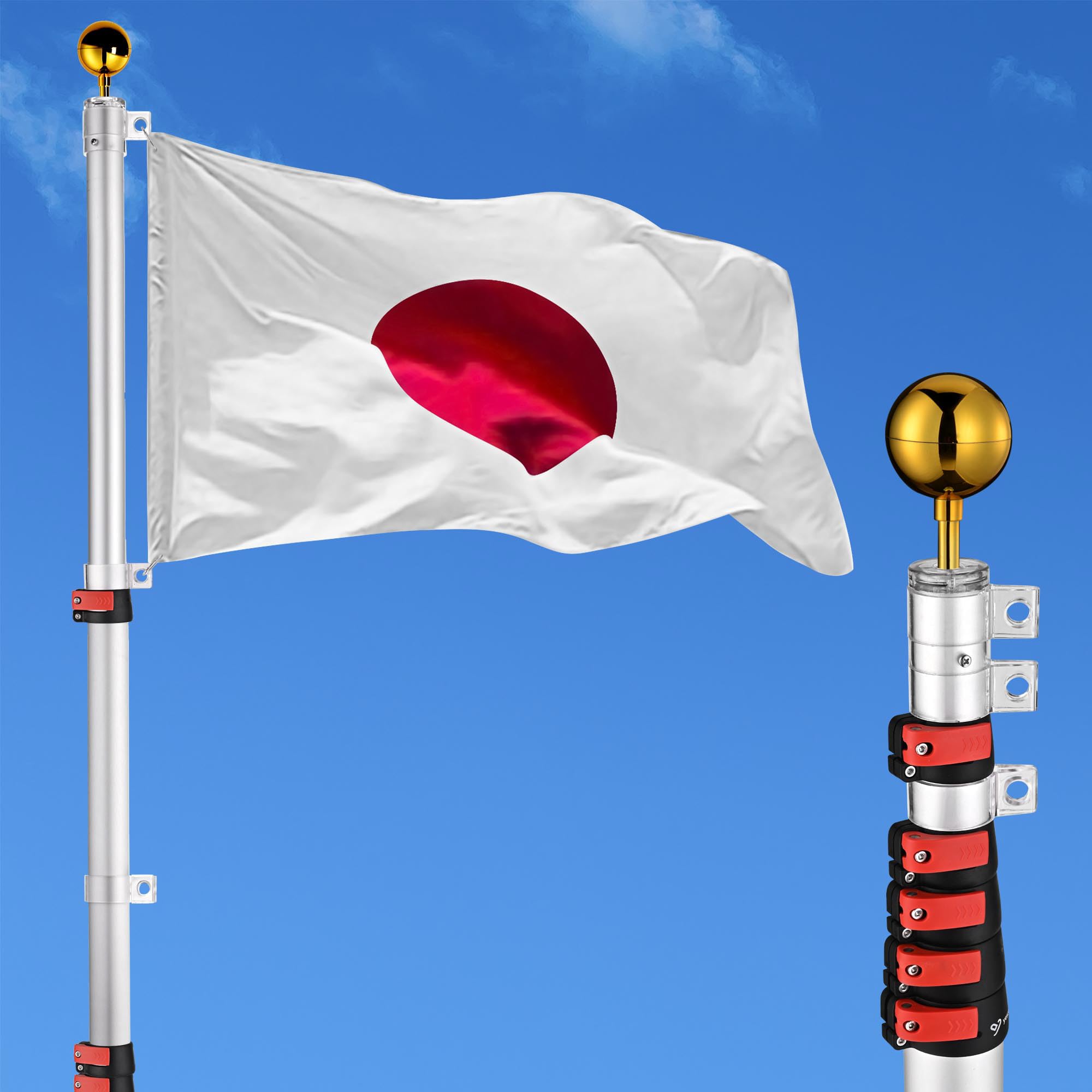 Amazon.co.jp: Yescom 旗ポール 9m 6段伸縮式 アルミ フラッグポール