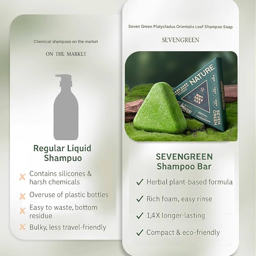 Amazon｜Nature Triangle Shampoo Bar,Nature Seven Green Soap