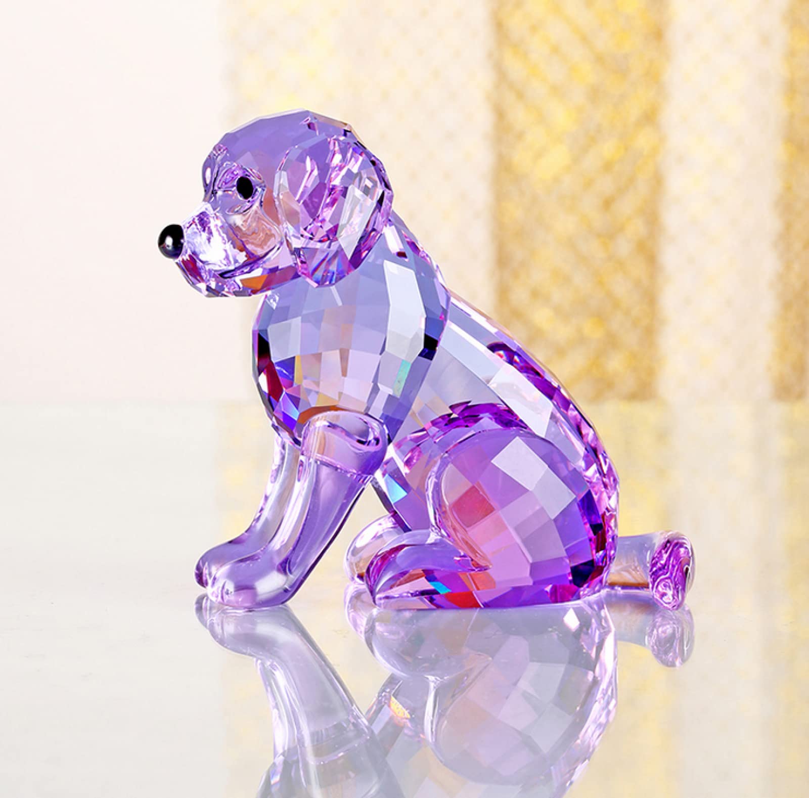 Amazon.co.jp: クリスタル飾り紫犬人工ガラス動物の置物手作り