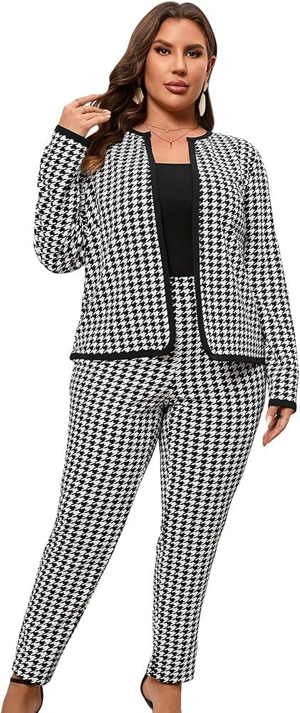 Amazon.com: WDIRARA Women's Plus Size 2 Piece Outfits Houndstooth