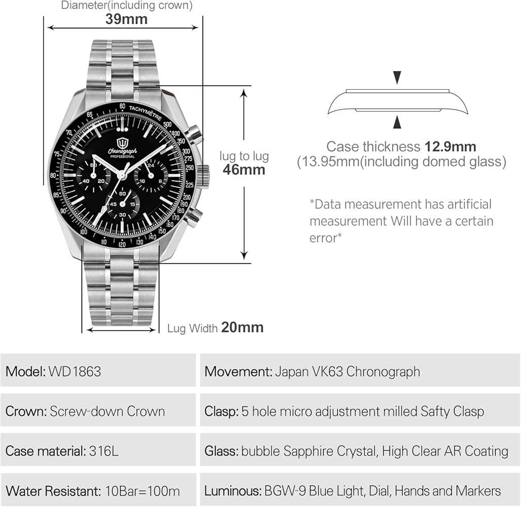 Amazon.com: watchdives WD1860 WD1861 WD1863 Men's Chronograph