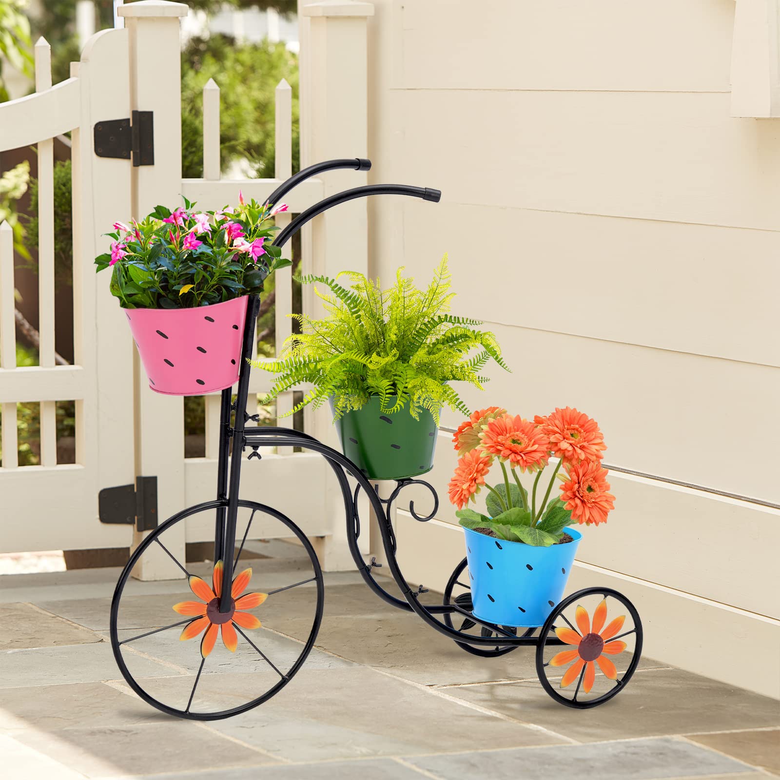 LEWIS&WAYNE Metal Tricycle Planter, 3 Tier Floral Flower Plant