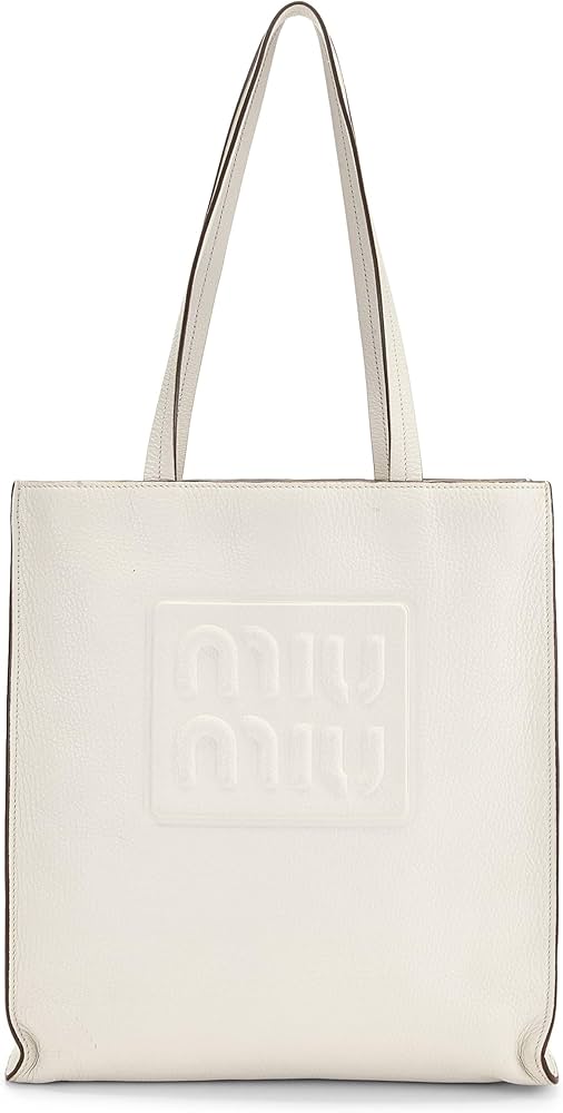 Amazon.com: Miu Miu, Pre-loved White Calfskin Embossed Logo Tote