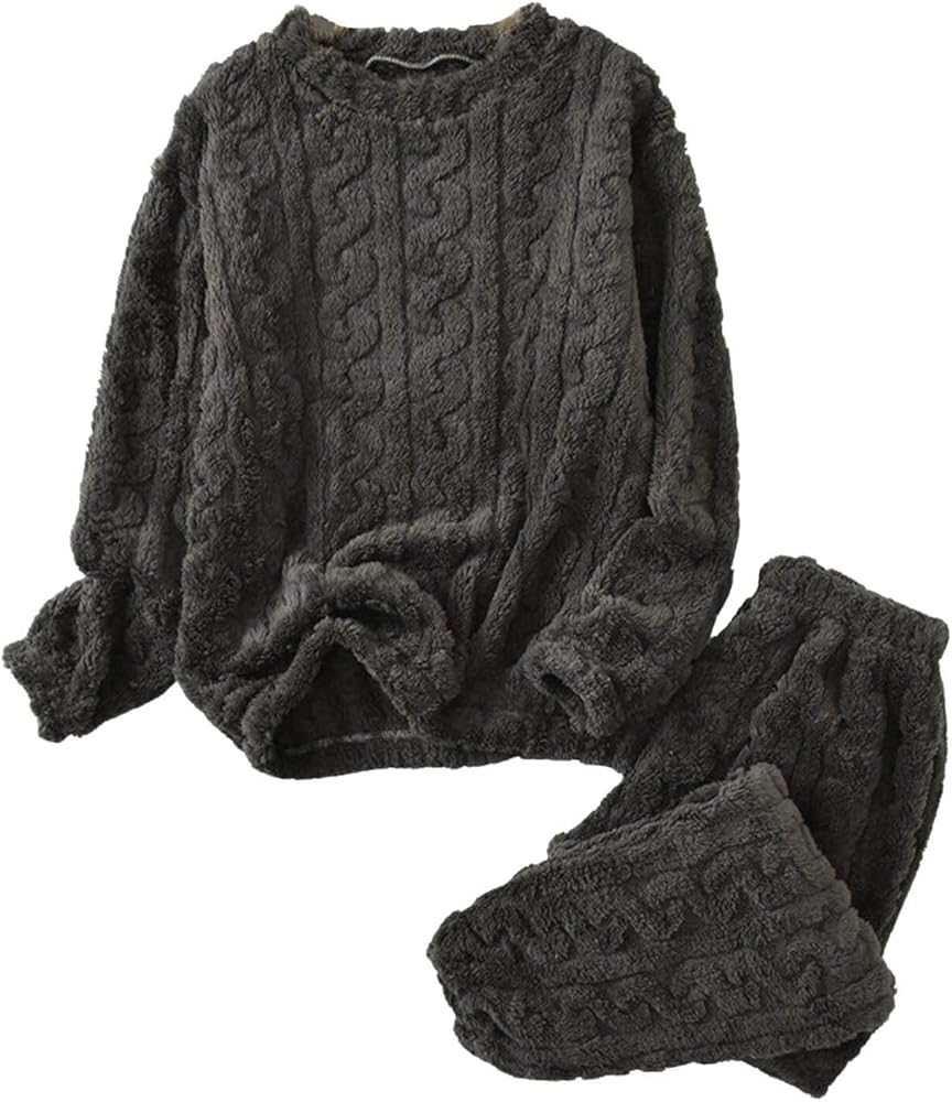 Lounge Sets for Women Fuzzy Two Piece Outfits Fleece Winter Warm
