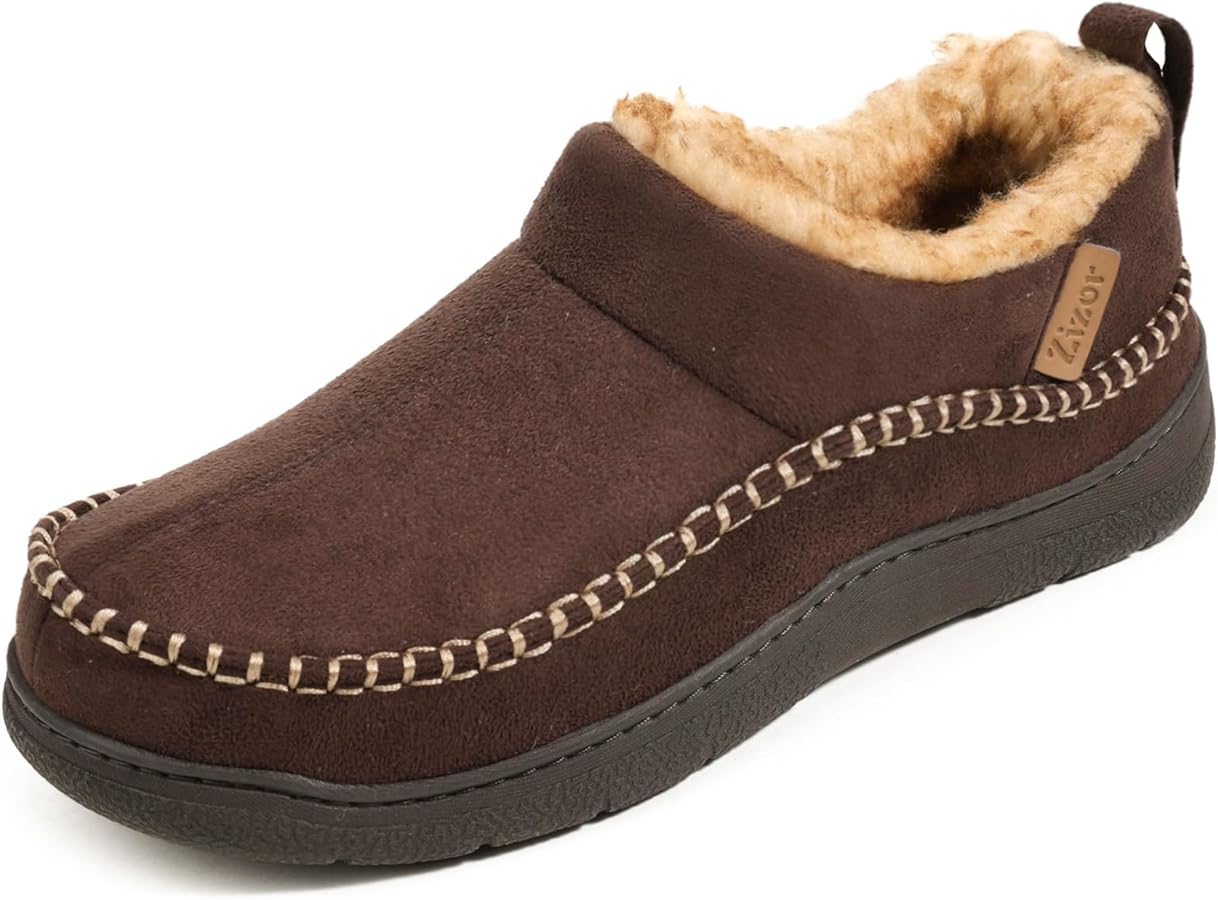 Amazon.com | Zizor Men's Moccasin Fuzzy Slippers，Warm Winter Wide