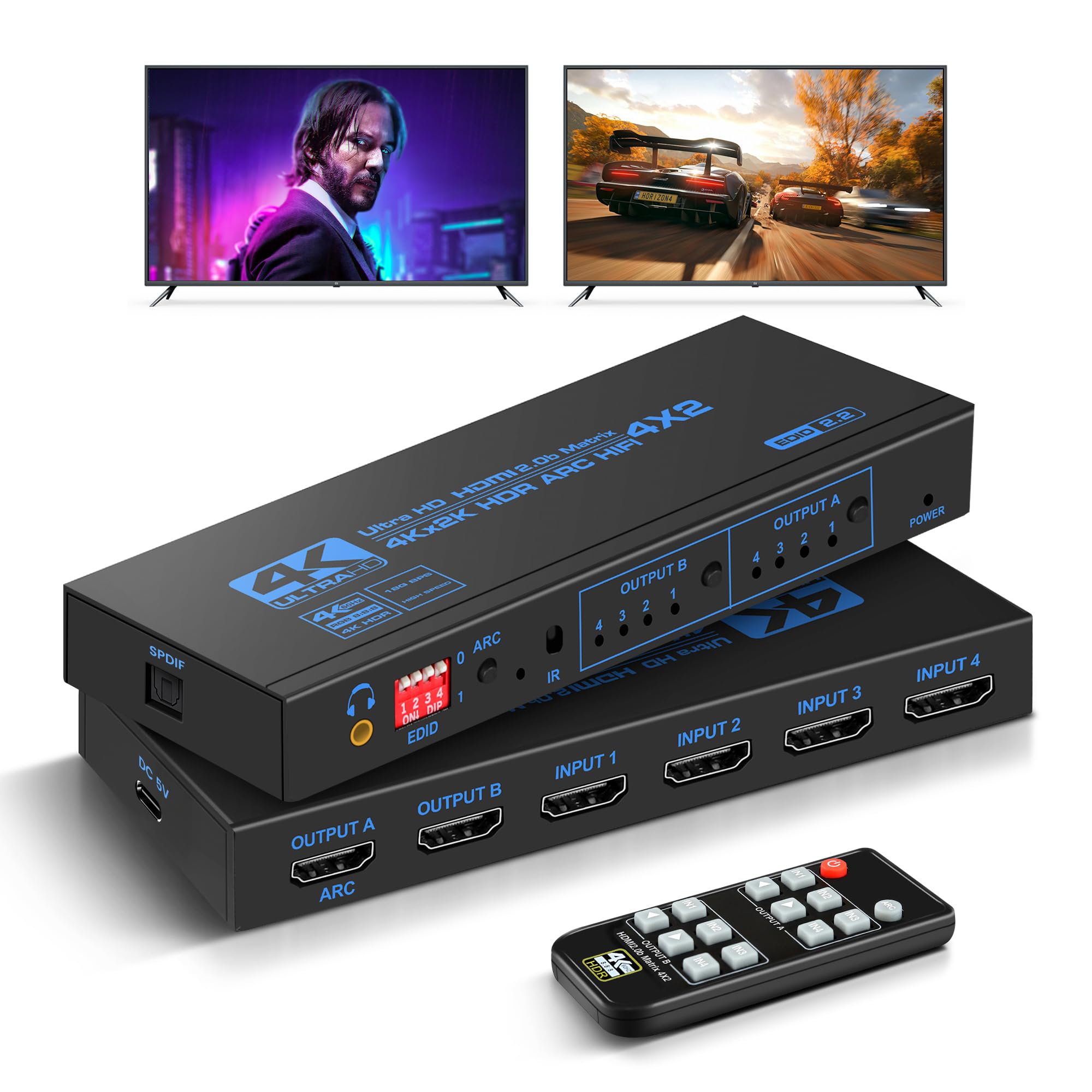 Amazon.com: 4K@60Hz HDMI Matrix Switch 4X2 with ARC, avedio links