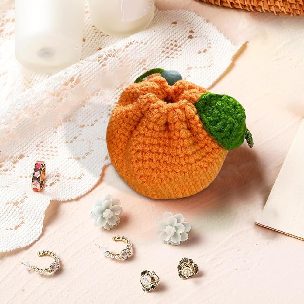 Amazon | かわいいみかんバッグ、かぎ針編みの巾着バッグ - 巾着ニット