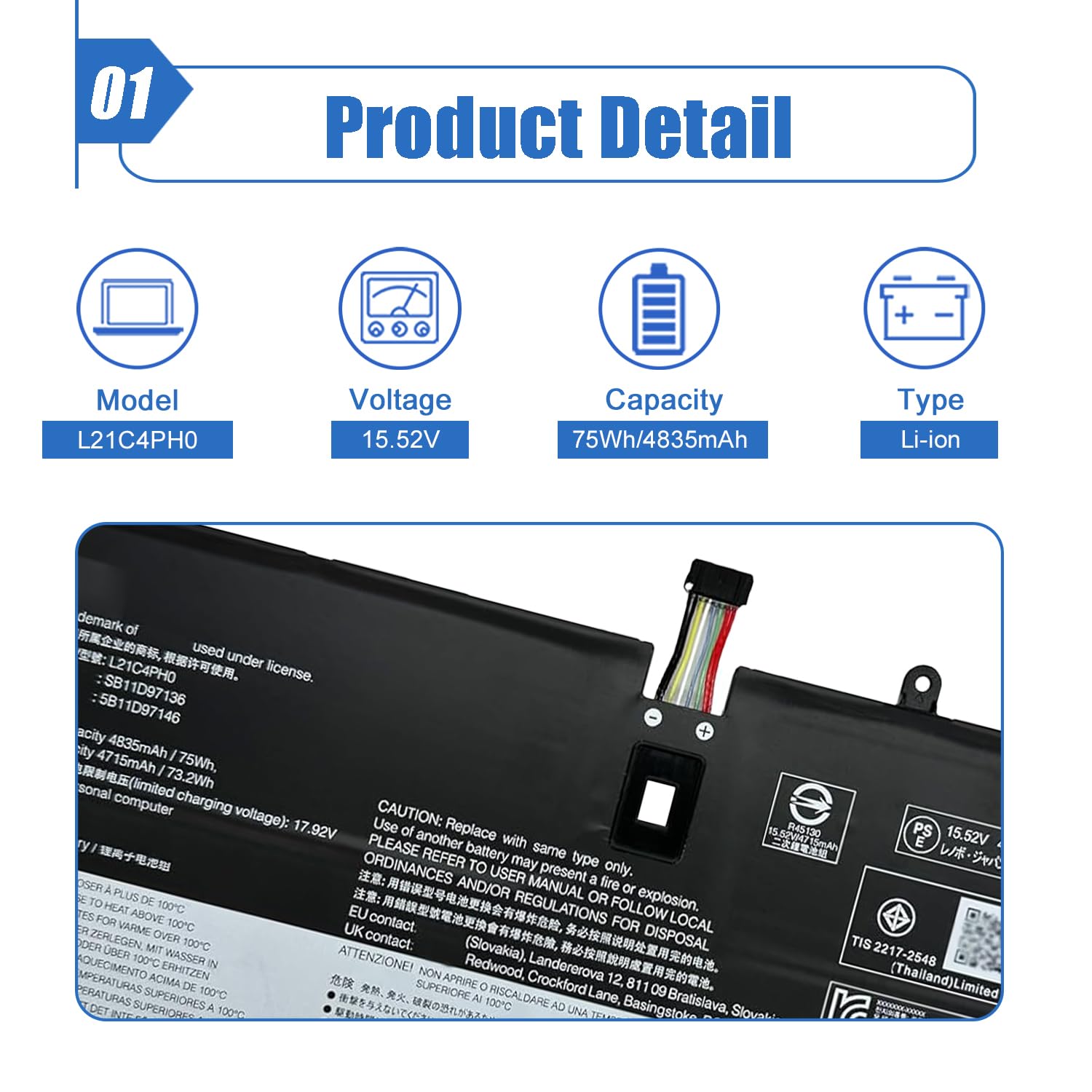 Amazon.com: 75Wh L21C4PH0 Laptop Battery Replacement for Lenovo