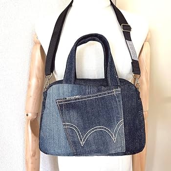 Amazon.co.jp: ショルダーベルト付きデニムリメイクミニボストンバッグ