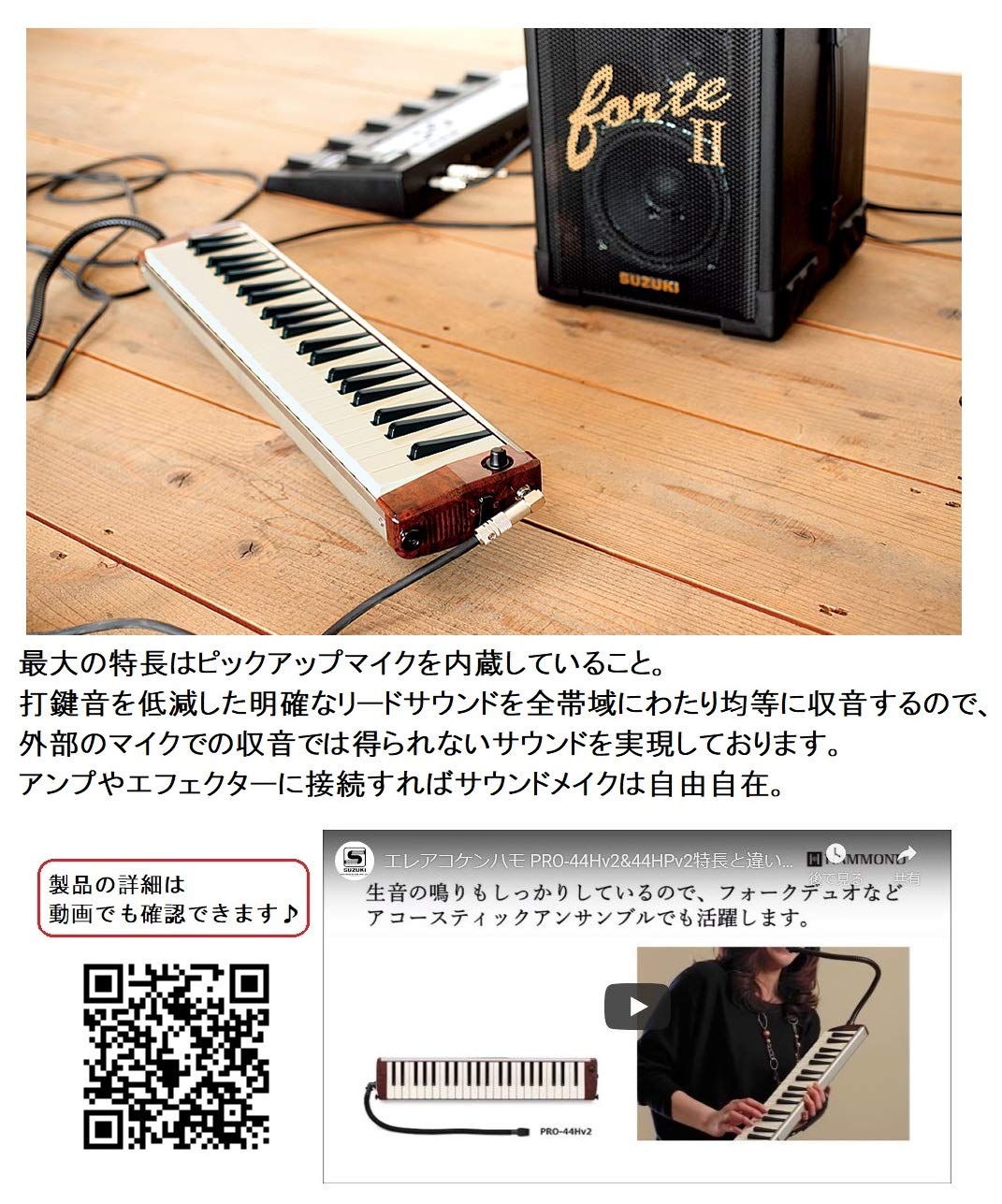 Amazon.com: HAMMOND ハモンド HAMMOND44 PRO-44Hv2 鍵盤ハーモニカ