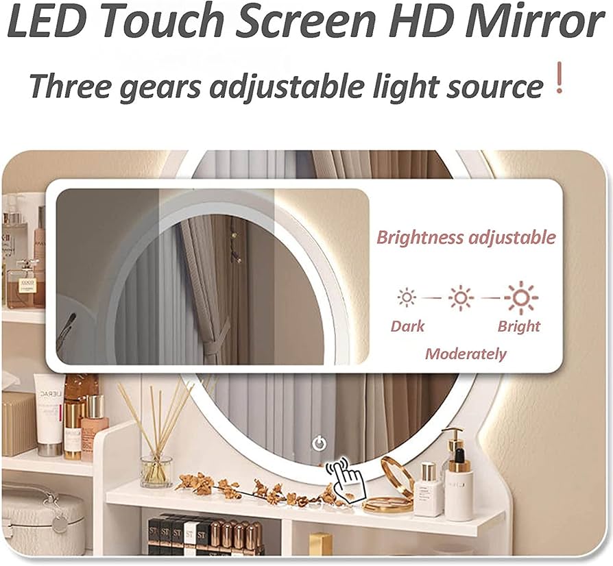 Amazon｜ドレッサー 化粧台 、ミラーとライト付き、引き出し 4 個付き