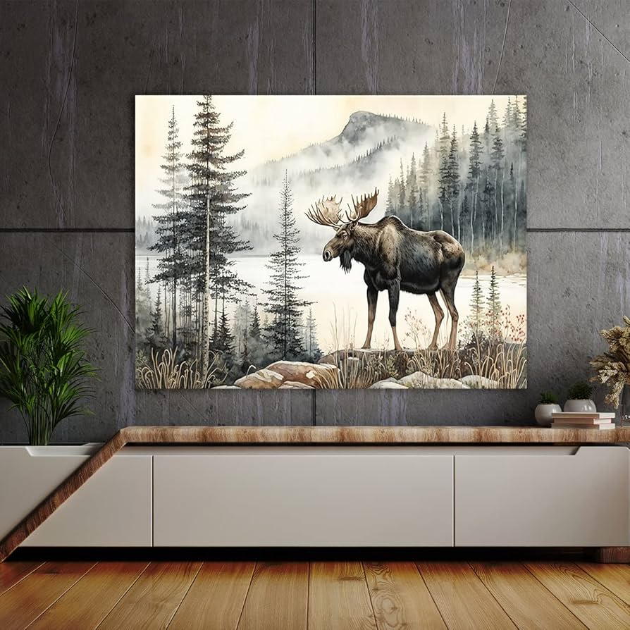Amazon.com: Sense Canvas Moose Realistic Landscape 13 Canvas Art