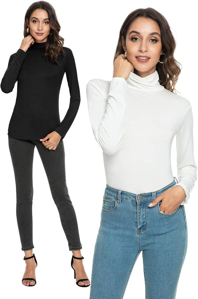 Xelky Womens Long Sleeve Turtleneck Shirt Lightweight Slim Turtle