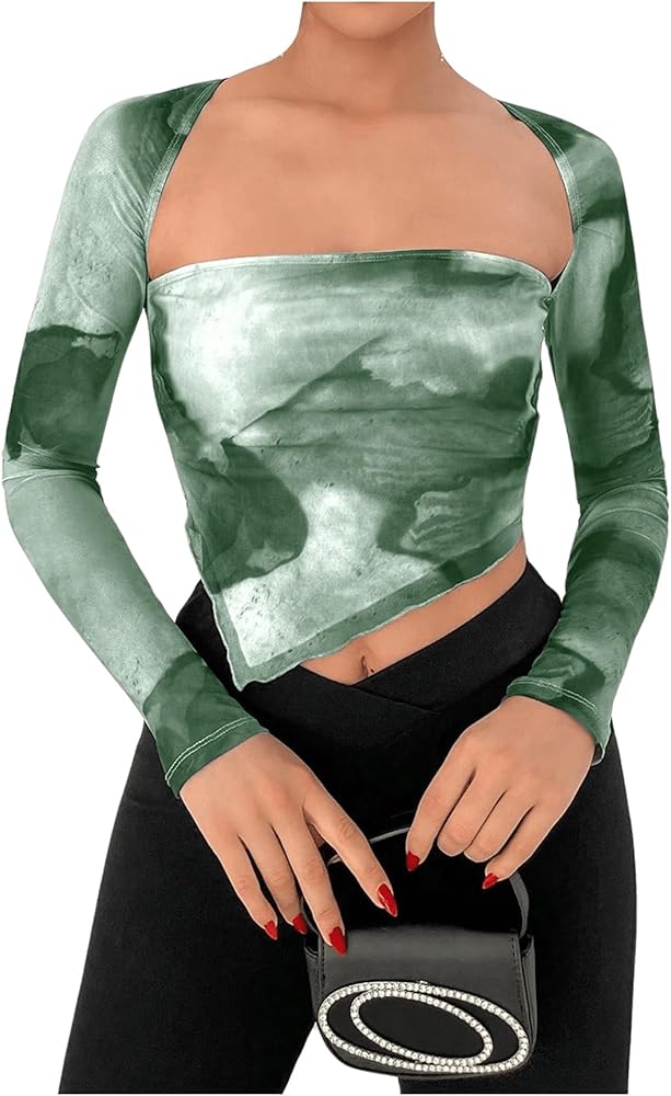 SOLY HUX Women's Tie Dye Tees Long Sleeve Square Neck T-Shirt