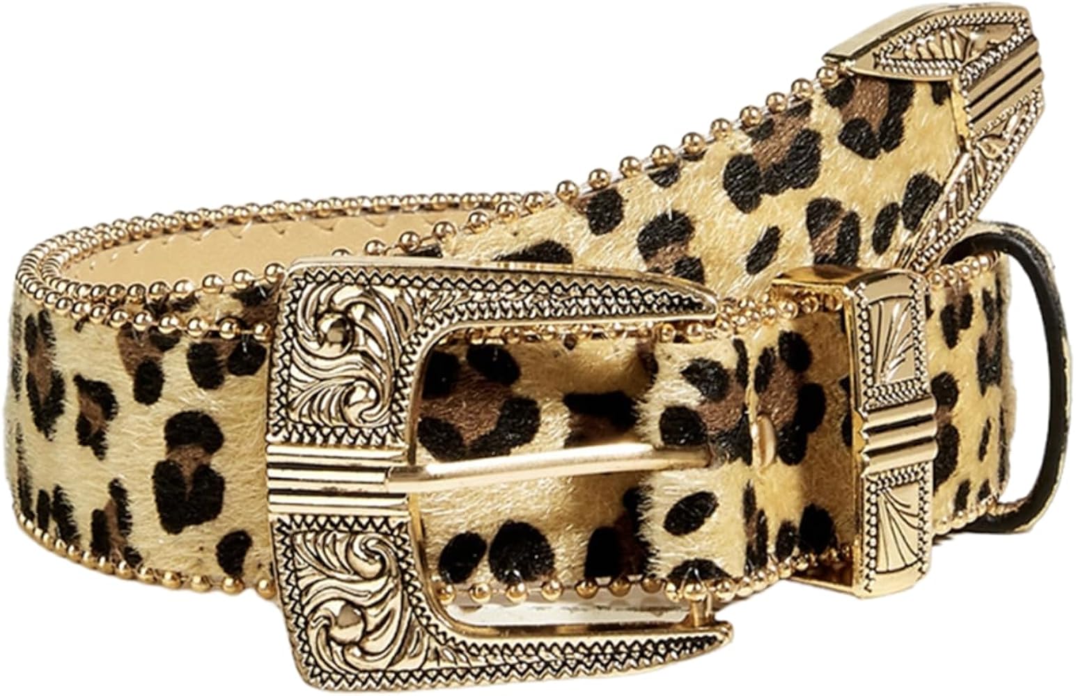 Amazon | [Lamerry] ウエスタンベルト ヒョウ柄 レオパード スタッズ