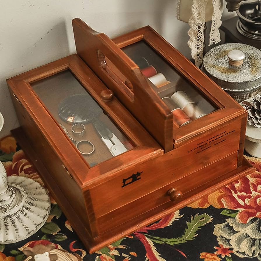 Amazon.co.jp: Sewing Box, Sewing Kit, Retro Wooden Sewing Basket