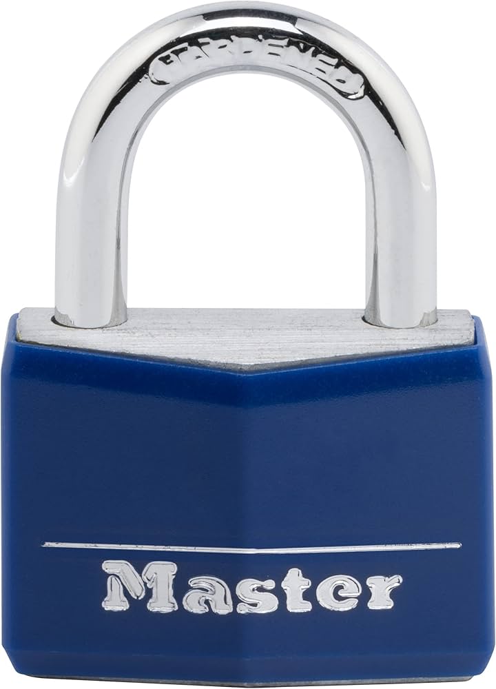 Master Lock Blue Vinyl Covered Aluminum Keyed Padlock, Small Lock