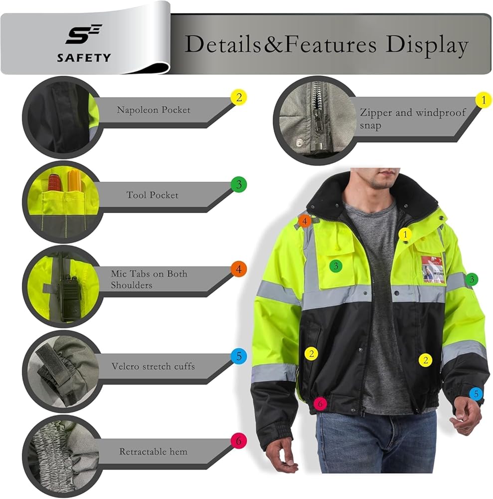 sesafety Reflective Jacket for Men, High Visibility Jackets
