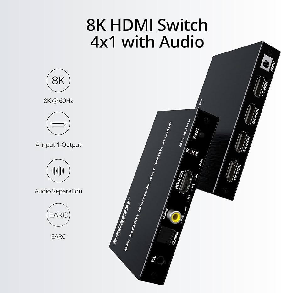 Amazon.com: 8K HDMI Switcher 4x1 with Audio | UHD 8K@60Hz, 4K