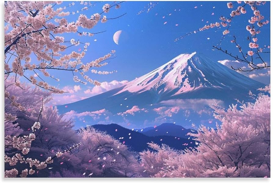 Amazon.co.jp: 絵画 富士山の下に咲く桜の美しい景色 アートパネル