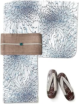 Amazon | [dear-japan]浴衣 乱菊 白地 古典柄 綿 白 紺 ネイビー