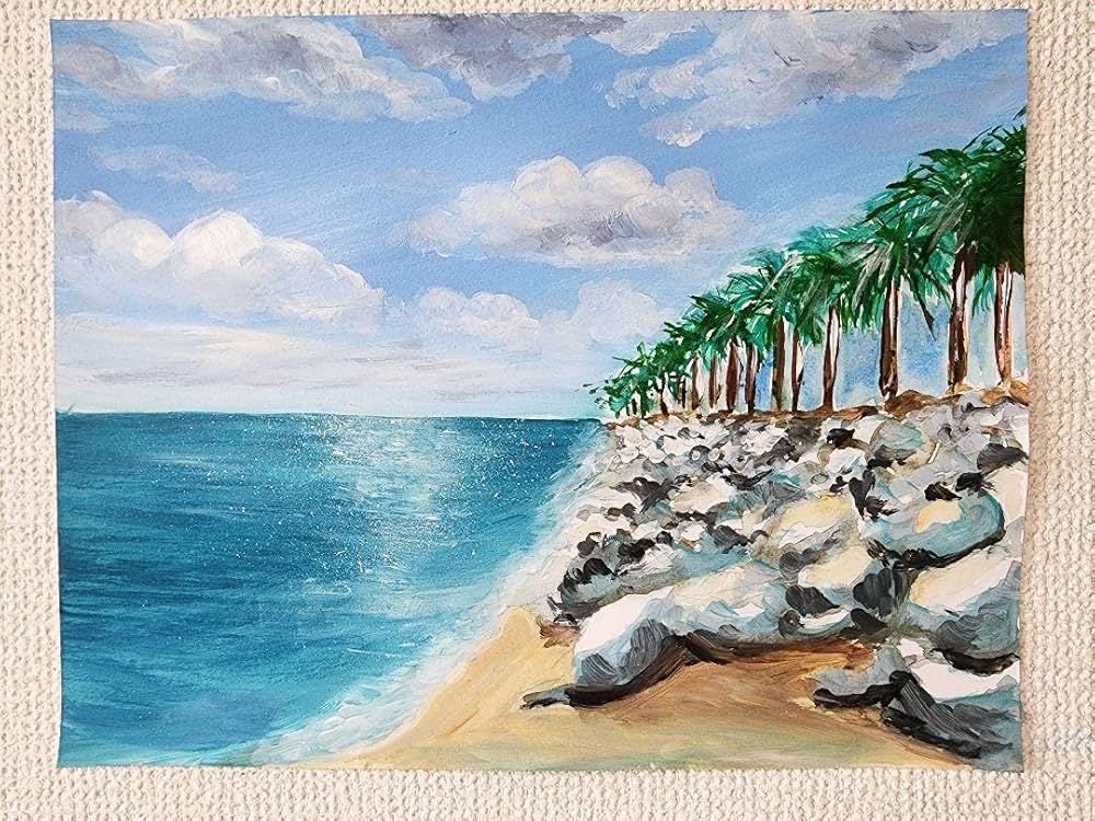 Amazon.co.jp: 風景画 海の絵 アクリル画 アート 自然 絵画 夏 空の絵