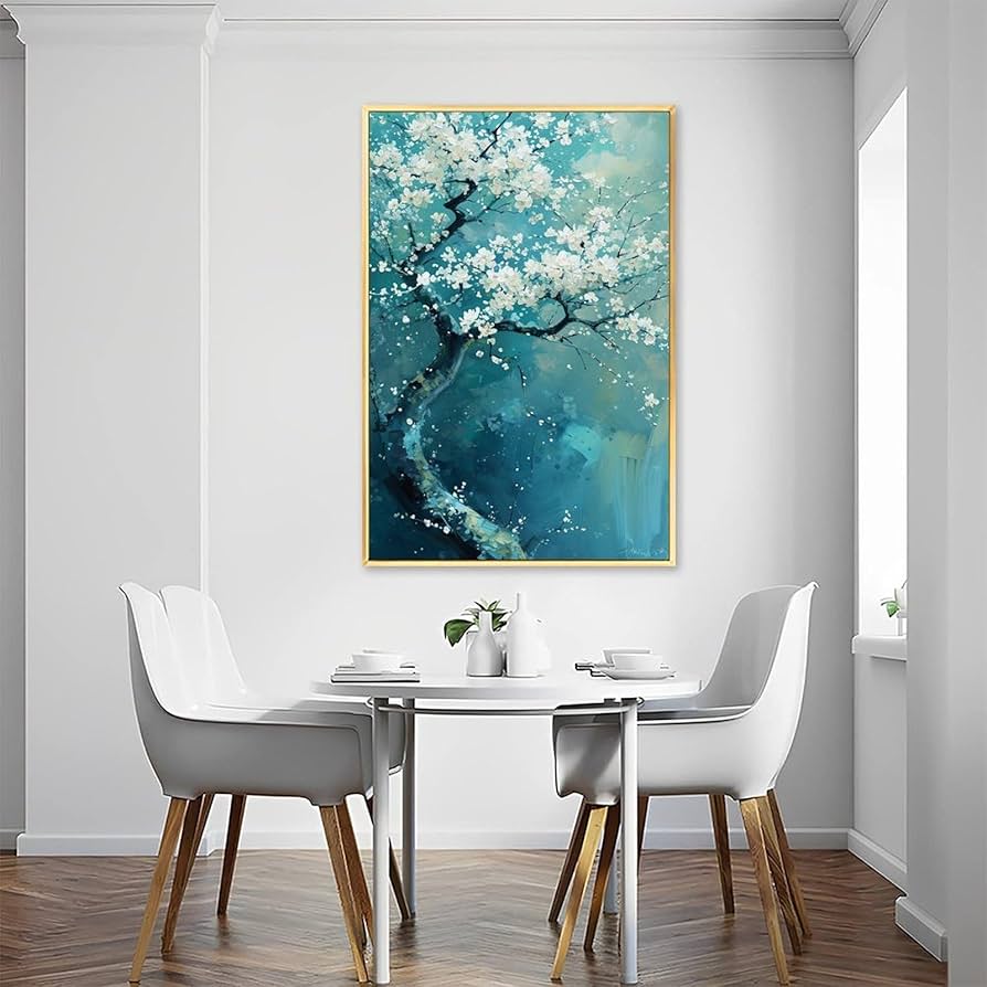 Amazon.co.jp: 絵画 白い花で覆われた木の油絵インテリア 絵画 魅力的