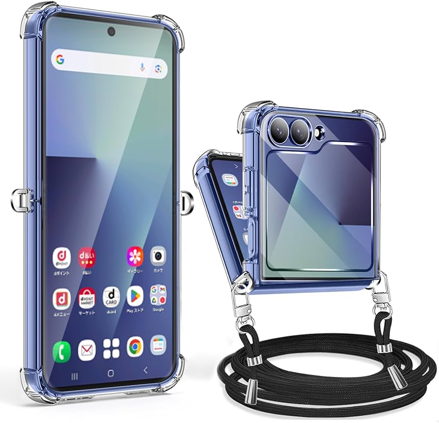 Amazon.co.jp: クリア Galaxy Z Flip7 ケース ストラップ付き