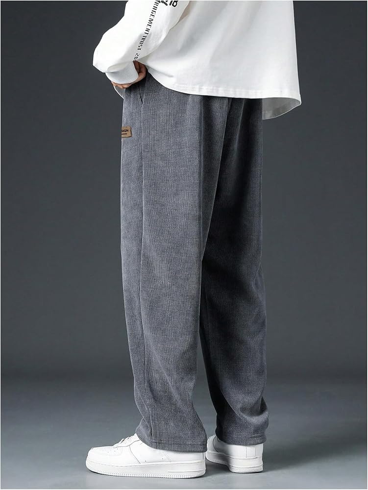 RoseSeek Men's Baggy Pants Tie Front Drawstring Waist Corduroy