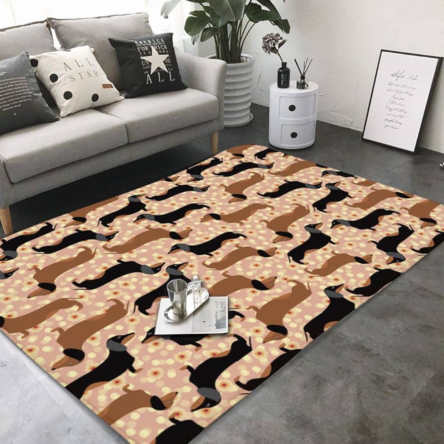 Amazon｜カーペット ダックスフンド 犬柄 ラグマット 100×150cm 絨毯