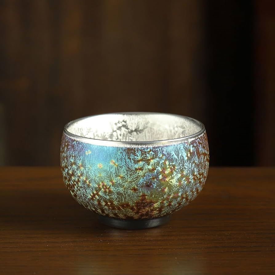 Amazon | FLYILIA 銀箔貼り 湯呑み 湯呑み茶碗 箔押し お茶呑茶碗