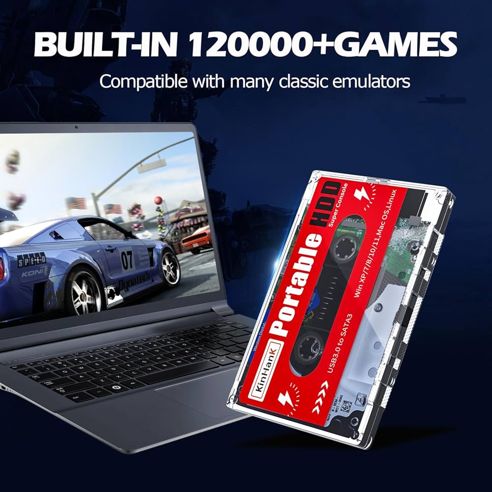 Kinhank 2TB External Hard Drive Built-in 120,000+ Classic Games