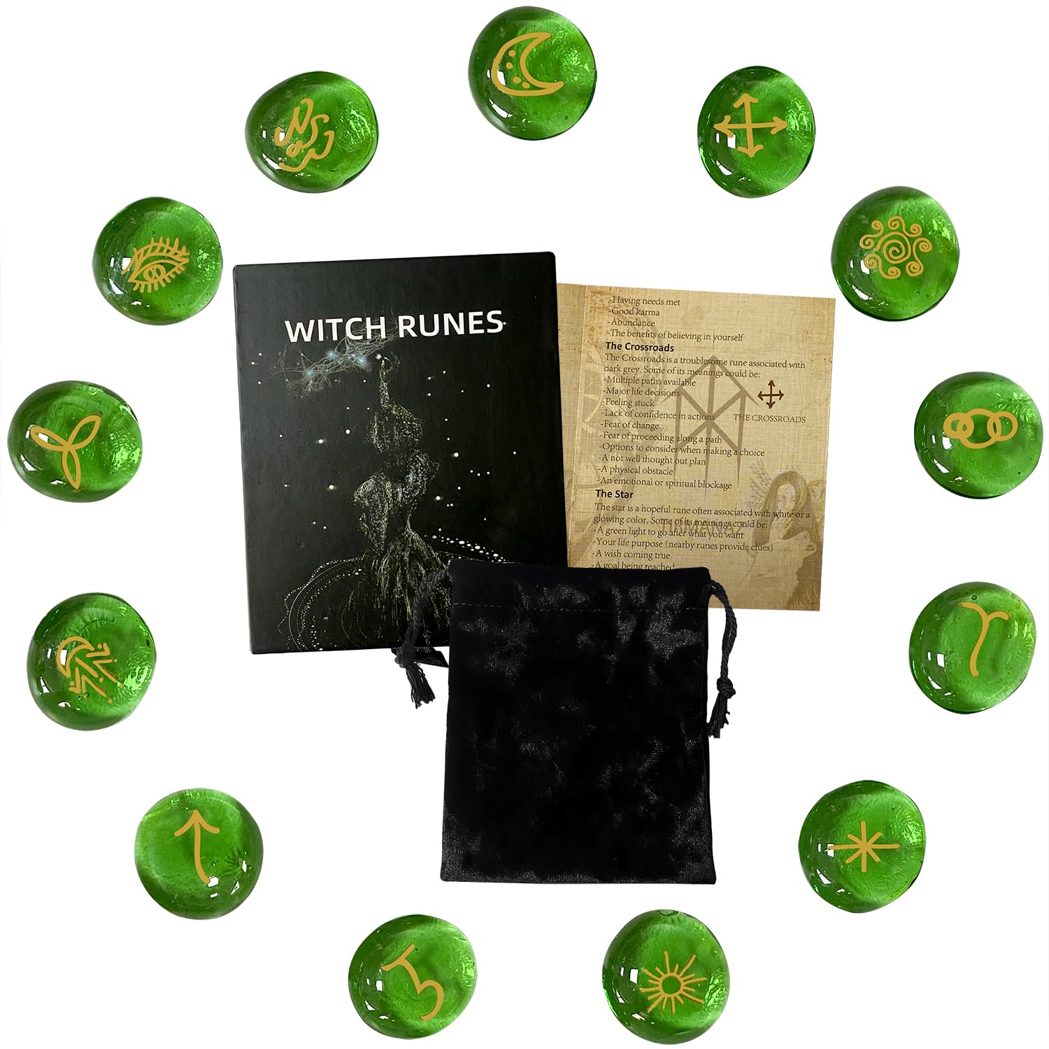 Amazon.com: Tirmanaz 13 Pcs Runes, Green Runes Stone Set with