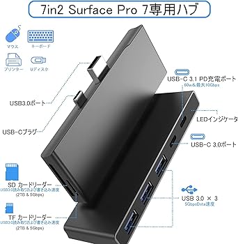 Amazon | Surface Pro 7 専用USB ハブ 最新型 7in2 全機能Surface Pro
