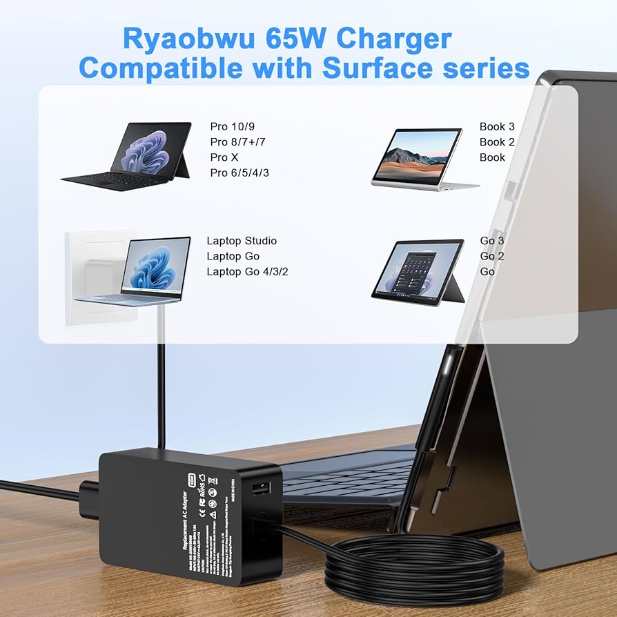 Amazon.com: Ryaobwu 65W Laptop Charger Compatible with Microsoft