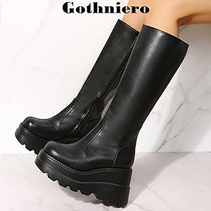 Amazon.com | Gothniero Black Wide Calf platform Boots for women