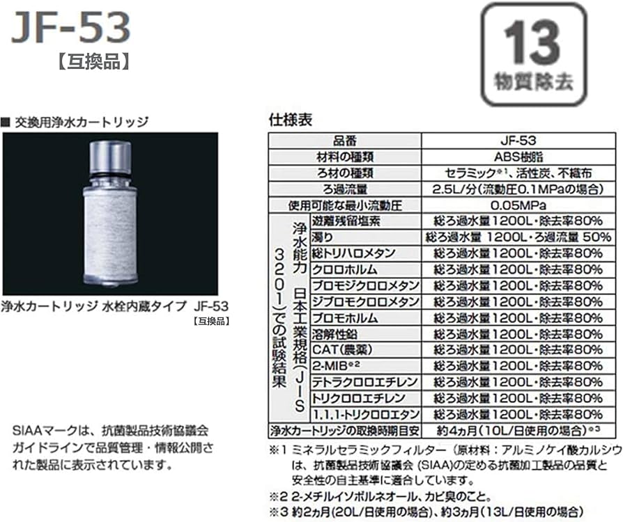 Amazon | JF-53 交換用浄水カートリッジ(カートリッジ内蔵型用) JF-53