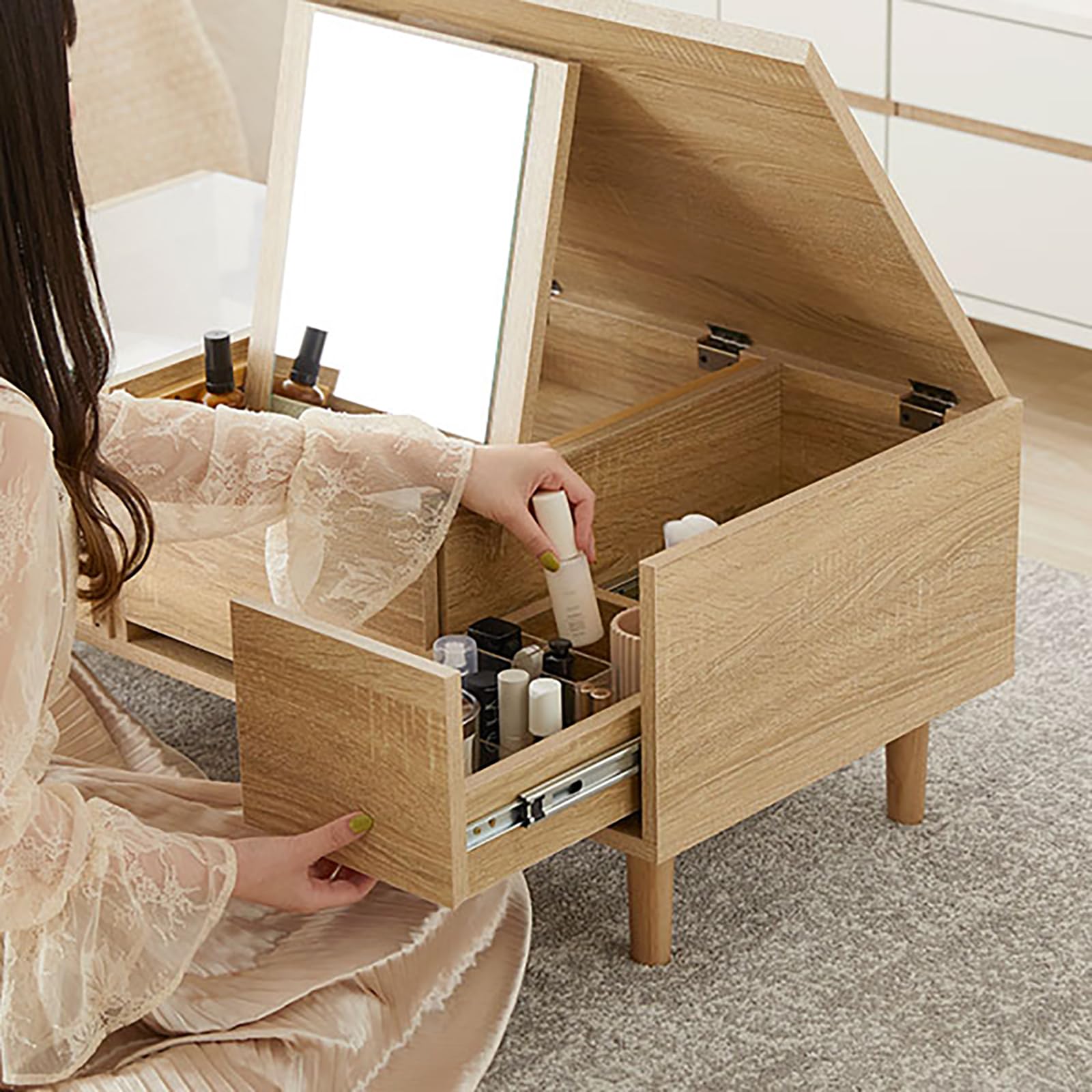 Amazon｜LOWYA ロウヤ 【半完成品】 ローテーブル ドレッサー 引き出し