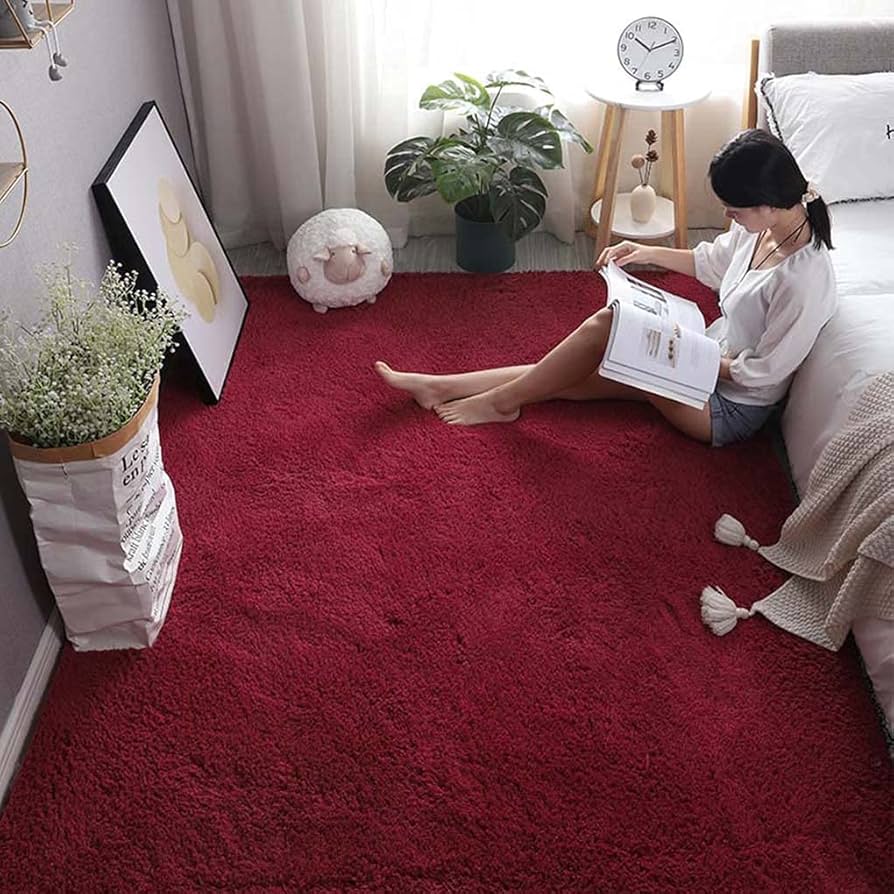 Amazon｜カーペット 長方形 ワインレッド シャギー ラグマット 160x80
