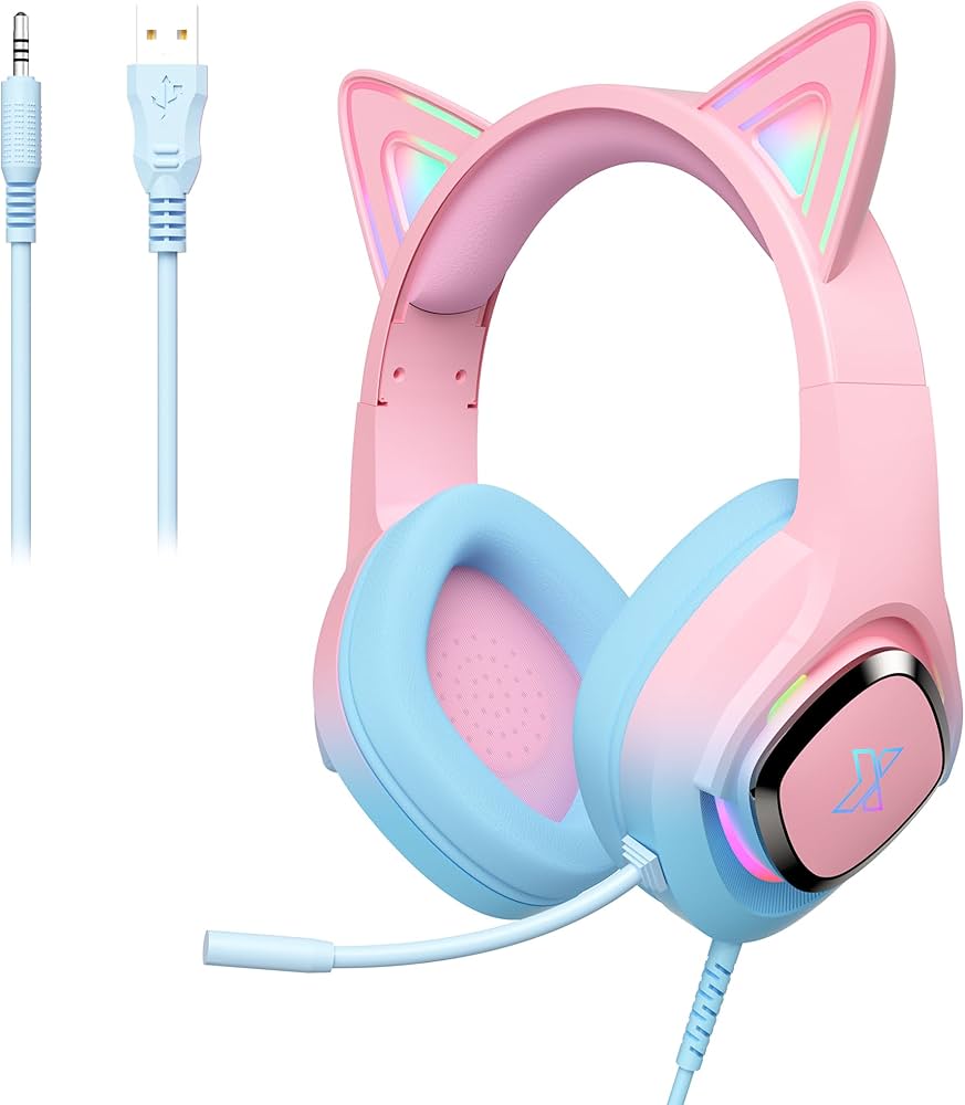 Amazon.co.jp: Mytrix ゲーミングヘッドセット 猫耳 ピンク 有線 3.5mm