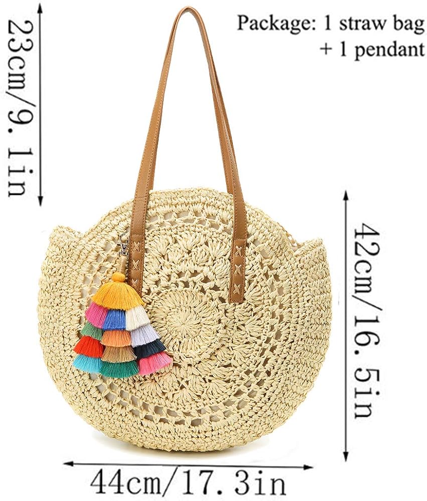 Amazon.com: Straw Bag Round Summer Straw Large Woven Beach Bag