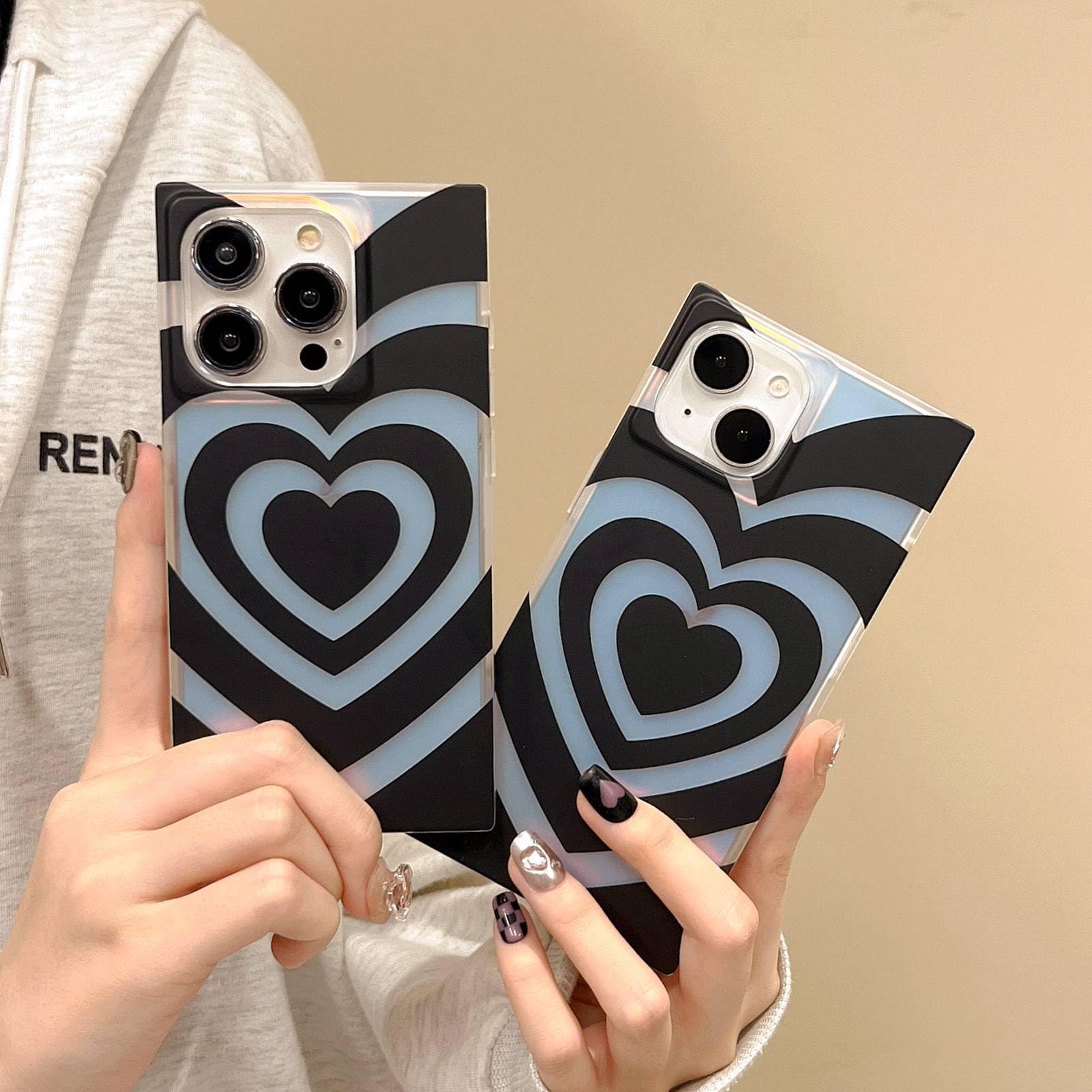 Amazon.com: Rectangle Black Heart Iridescent Phone Case for iPhone