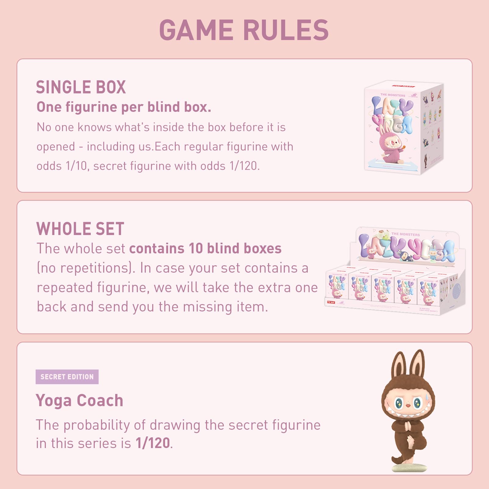 Amazon.com: POP MART The Monsters Lazy Yoga Series Figures, 10PCs